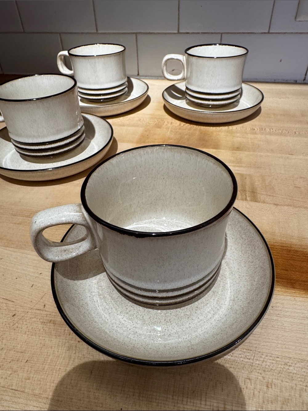 Denby Stoneware cups and saucers, set of 4, "Sahara" pattern, handmade England